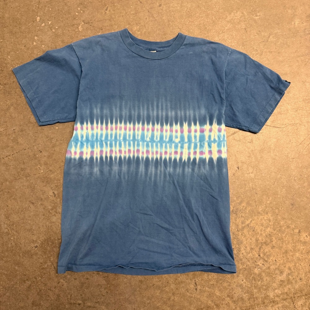 Natty Threads Mens Tie Dye T-Shirt Blue Shibori Stripe Made in USA Size M